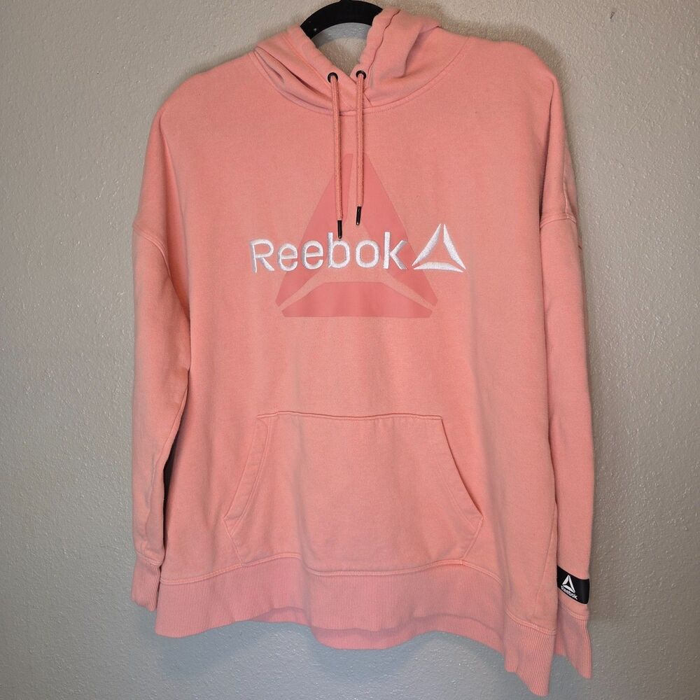 Reebok Coral Pink Graphic Delta Logo Pullover Hoodie XL